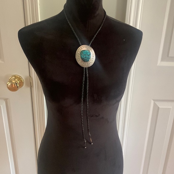 Handmade Navajo Silver Turquoise Bolo Tie